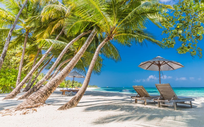 Leżaki na malediwskiej plaży
